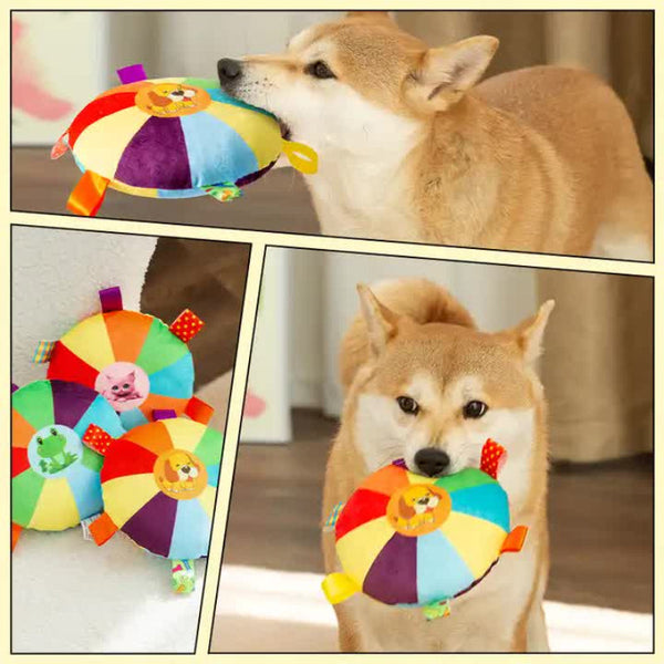 Elosung 3 Pcs Dog Pattem Plush Chew Toy With Sound | Interactive Frisbee For Teeth Grinding & Play Durable Non Toxic Pet Flashlights