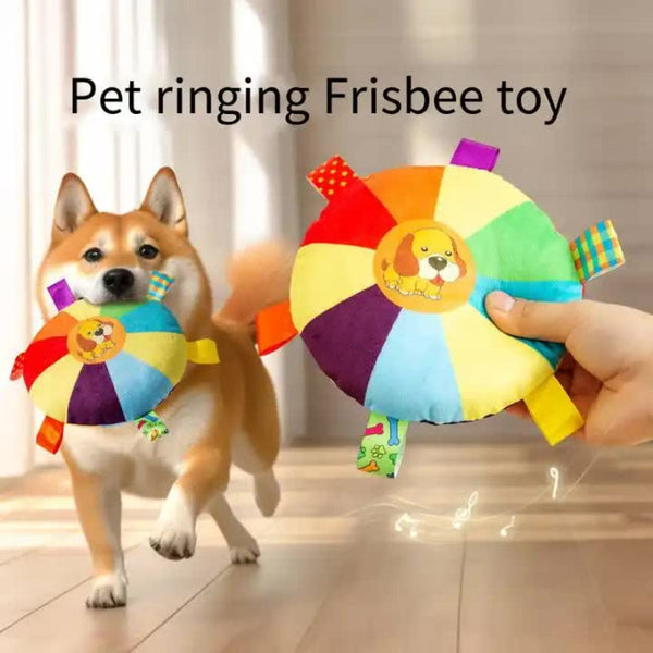 Elosung 3 Pcs Dog Pattem Plush Chew Toy With Sound | Interactive Frisbee For Teeth Grinding & Play Durable Non Toxic Pet Flashlights