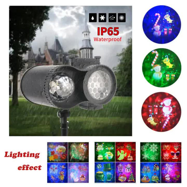 Elosung Bracket Outdoor Waterproof Lawn Dual Tube Projection Light Led Halloween & Christmas Dynamic Ripple Animation Replaceable 12 Slides Stake Or S