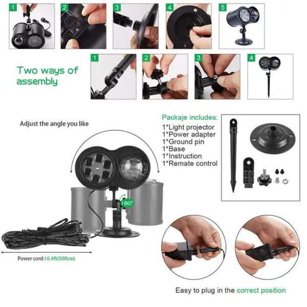 Elosung Bracket Outdoor Waterproof Lawn Dual Tube Projection Light Led Halloween & Christmas Dynamic Ripple Animation Replaceable 12 Slides Stake Or S