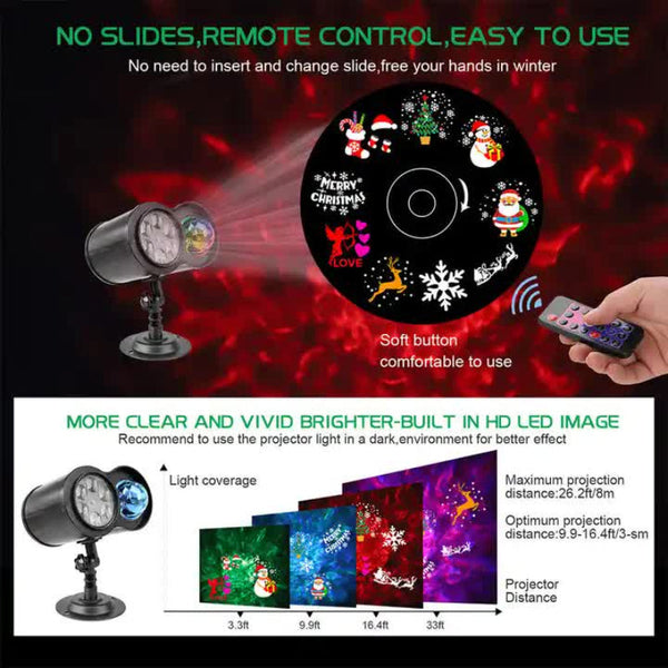 Elosung Bracket Outdoor Waterproof Lawn Dual Tube Projection Light Led Halloween & Christmas Dynamic Ripple Animation Replaceable 12 Slides Stake Or S