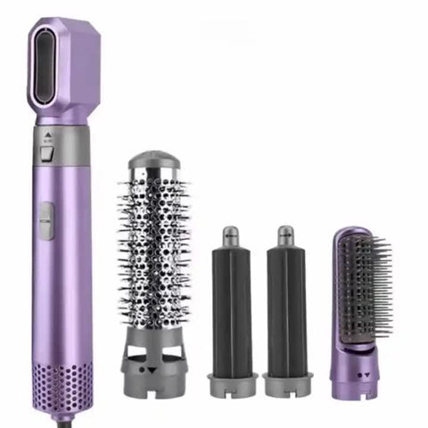 Elosung Purple 5 In 1 Hot Air Blow Dryer Brush Automatic Curling Iron Straightener & Volumizing Multi Function Hair Styling Tool Hair Dryers