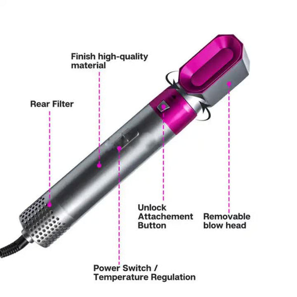 Elosung Purple 5 In 1 Hot Air Blow Dryer Brush Automatic Curling Iron Straightener & Volumizing Multi Function Hair Styling Tool Hair Dryers