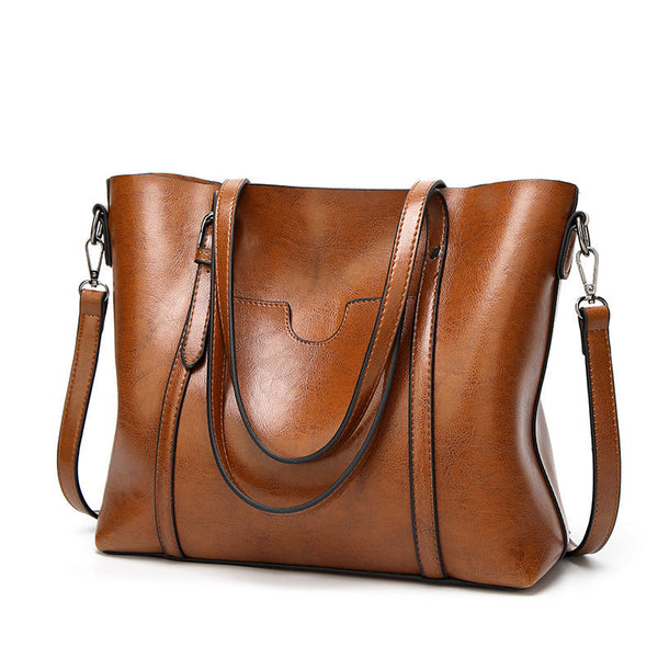 Brown Fashionable Soft Leather Women's Handbag Large Capacity Shoulder Crossbody Tote Casual Bucket Bag Women's Bags & Handbags