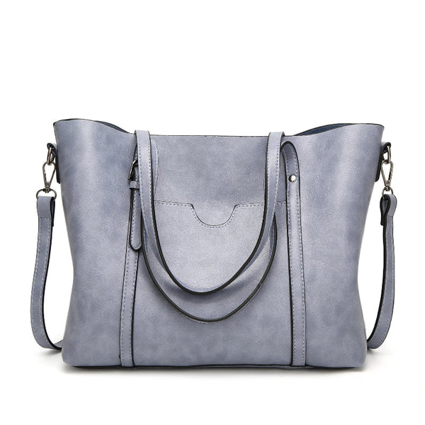 Elosung Light Blue Fashionable Soft Leather Women's Handbag Large Capacity Shoulder & Crossbody Tote Casual Bucket Bag Women's Bags & Handbags