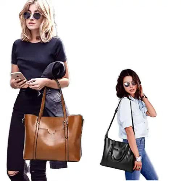 Elosung Light Blue Fashionable Soft Leather Women's Handbag Large Capacity Shoulder & Crossbody Tote Casual Bucket Bag Women's Bags & Handbags