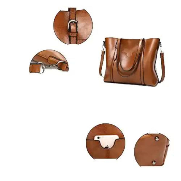 Elosung Light Blue Fashionable Soft Leather Women's Handbag Large Capacity Shoulder & Crossbody Tote Casual Bucket Bag Women's Bags & Handbags