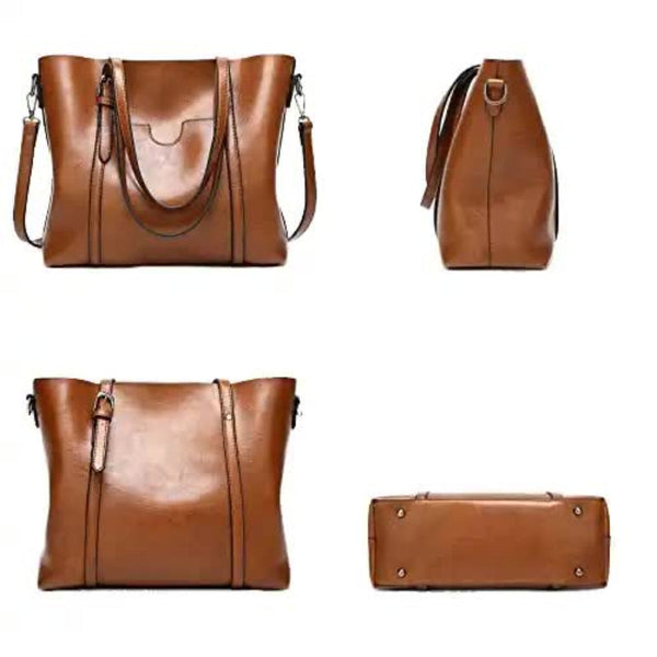 Elosung Light Blue Fashionable Soft Leather Women's Handbag Large Capacity Shoulder & Crossbody Tote Casual Bucket Bag Women's Bags & Handbags