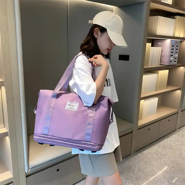 Elosung Light Purple Large Capacity Travel Bag With Expandable Design Waterproof And Wet Dry Separation 360A Spinner Wheels Ideal For Students Busines
