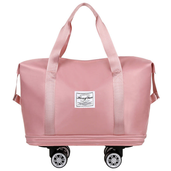 Elosung Pink Large Capacity Travel Bag With Expandable Design Waterproof & Wet Dry Separation 360 Degree Spinner Wheels Ideal For Students Business An