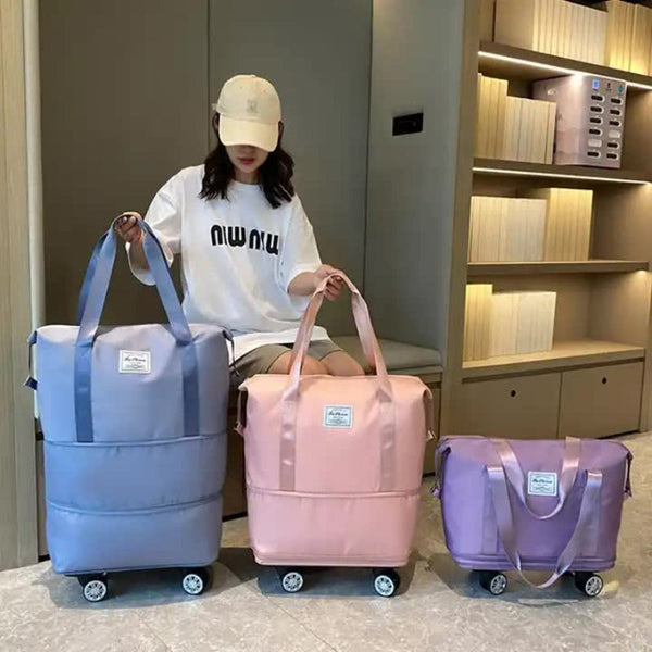 Elosung Pink Large Capacity Travel Bag With Expandable Design Waterproof & Wet Dry Separation 360 Degree Spinner Wheels Ideal For Students Business An