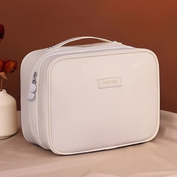 Elosung White 5 In 1 Multi Function Pu Makeup Organizer Large Capacity Cosmetic Storage Bag With Dividers Portable And Premium Quality Makeup Bags & C
