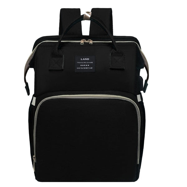 Elosung Black Mommy Bag With Little One Crib Multi Function Diaper Backpack Lightweight And Large Capacity For Moms Women Backpacks