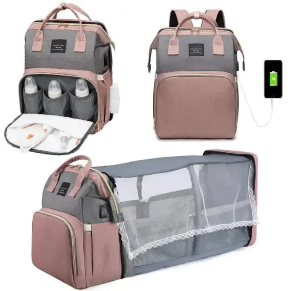 Elosung Black Mommy Bag With Little One Crib Multi Function Diaper Backpack Lightweight And Large Capacity For Moms Women Backpacks