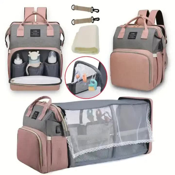 Elosung Black Mommy Bag With Little One Crib Multi Function Diaper Backpack Lightweight And Large Capacity For Moms Women Backpacks