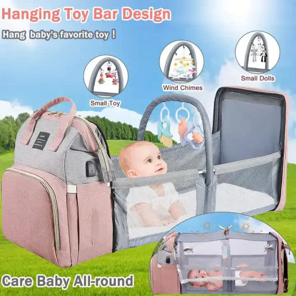 Elosung Black Mommy Bag With Little One Crib Multi Function Diaper Backpack Lightweight And Large Capacity For Moms Women Backpacks