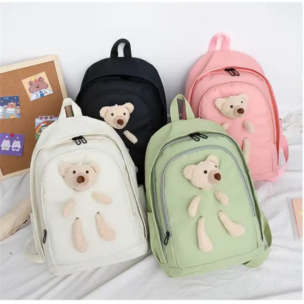 Green Cute Little Bear Girls' Backpack Set Korean Style Large Capacity School Bag For High & Middle Students 4 Piece Backpacks & Bags