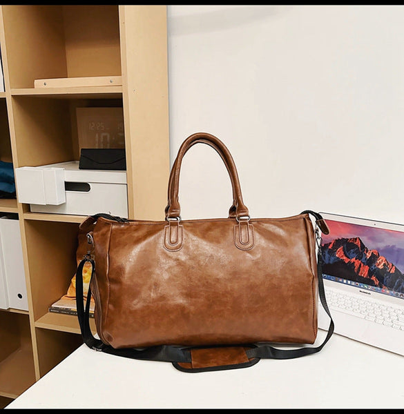 Brown Solid Color Unisex Large Capacity Fitness Bag Leather Sports Crossbody Travel Gym And Luggage Handbag Backpacks & Bags