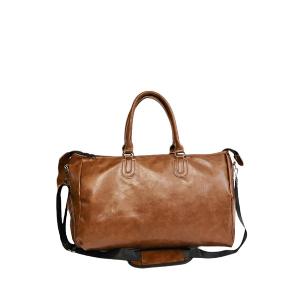 Brown Solid Color Unisex Large Capacity Fitness Bag Leather Sports Crossbody Travel Gym And Luggage Handbag Backpacks & Bags
