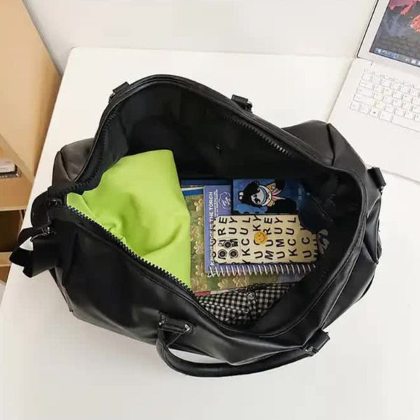 Elosung Dark Brown Solid Color Unisex Large Capacity Fitness Bag Leather Sports Crossbody Travel Gym And Luggage Handbag Gym Bags