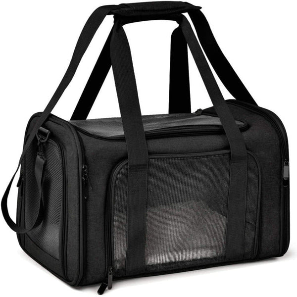 Elosung L Black Foldable Pet Carrier Bag Large Capacity Travel For 2 Small Pets Comfortable And Stylish Cat Backpack & Easy To Carry Pet Transport