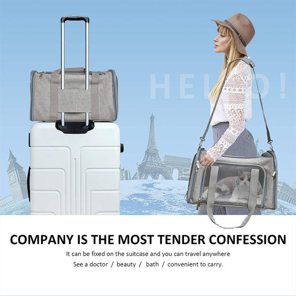 Elosung L Grey Foldable Pet Carrier Bag Large Capacity Travel For 2 Small Pets Comfortable And Stylish Cat Backpack & Easy To Carry Pet Transport