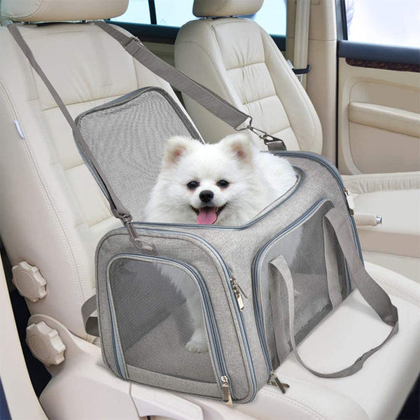 Elosung L Grey Foldable Pet Carrier Bag Large Capacity Travel For 2 Small Pets Comfortable And Stylish Cat Backpack & Easy To Carry Pet Transport