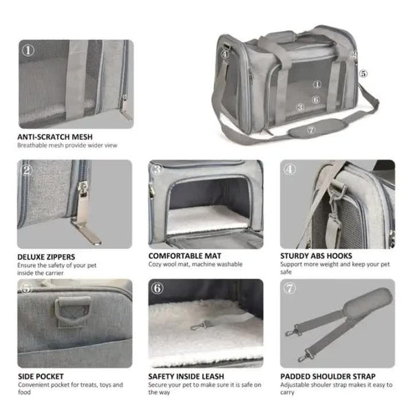 Elosung L Grey Foldable Pet Carrier Bag Large Capacity Travel For 2 Small Pets Comfortable And Stylish Cat Backpack & Easy To Carry Pet Transport