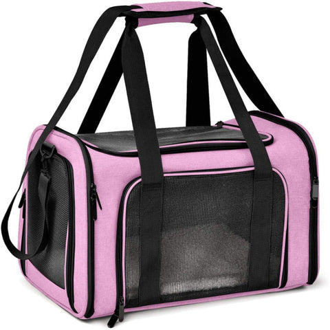 Elosung Xl Pink Portable Foldable Pet Carrier Bag Large Capacity Travel For 2 Small Pets Comfortable And Stylish Cat Backpack & Easy To Carry Pet Tran
