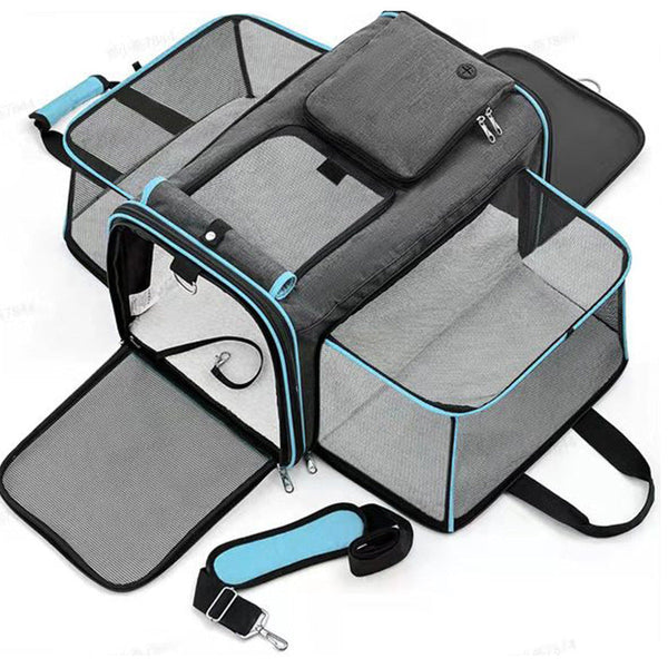 Elosung Gray Blue Foldable Pet Carrier Bag Large Capacity Travel Backpack For Cats Small Dogs Expandable Handheld Outdoor Adventures Pet Transport