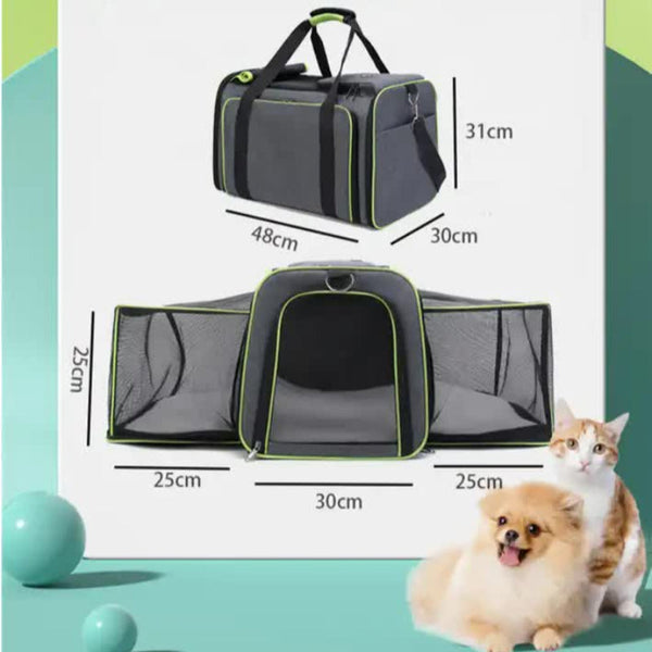 Elosung Gray Blue Foldable Pet Carrier Bag Large Capacity Travel Backpack For Cats Small Dogs Expandable Handheld Outdoor Adventures Pet Transport