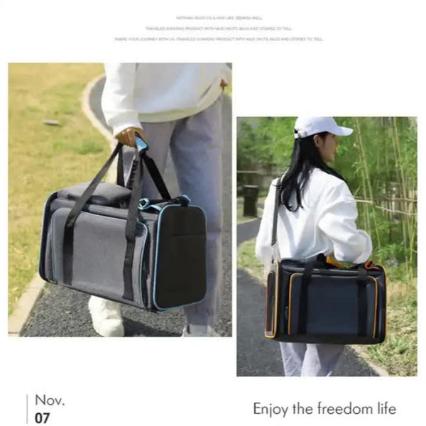 Elosung Gray Blue Foldable Pet Carrier Bag Large Capacity Travel Backpack For Cats Small Dogs Expandable Handheld Outdoor Adventures Pet Transport