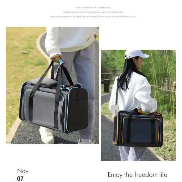 Elosung Gray Orange Foldable Portable Pet Carrier Bag Large Capacity Travel Backpack For Cats And Small Dogs Expandable Handheld Outdoor Adventures Pe