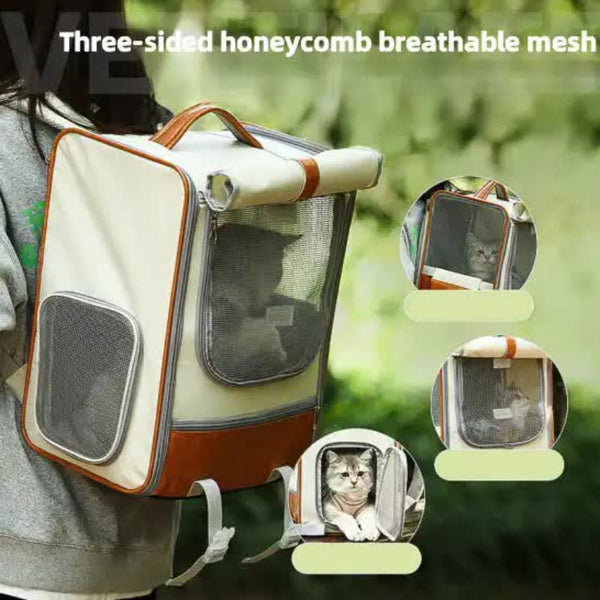 Elosung Off White Large Capacity Breathable Foldable Pet Trolley Travel Cat Carrier With Wheels Portable Spacious And Convenient For Two Cats Pet Tran