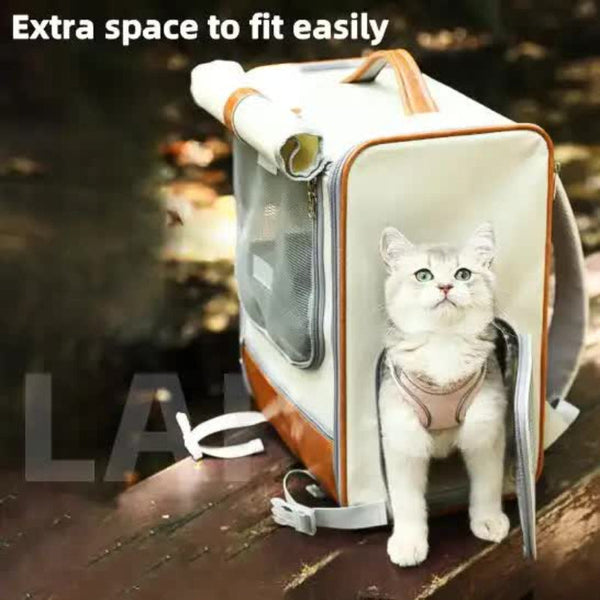 Elosung Off White Large Capacity Breathable Foldable Pet Trolley Travel Cat Carrier With Wheels Portable Spacious And Convenient For Two Cats Pet Tran