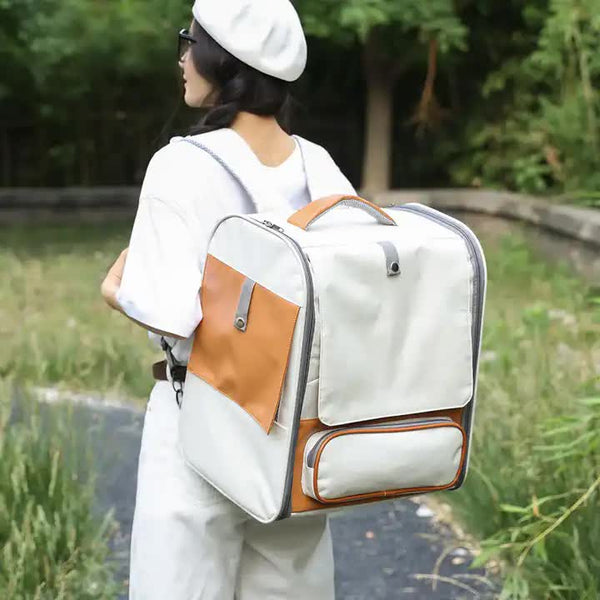 Elosung Off White Large Capacity Breathable Foldable Pet Trolley Travel Cat Carrier With Wheels Portable Spacious And Convenient For Two Cats Pet Tran