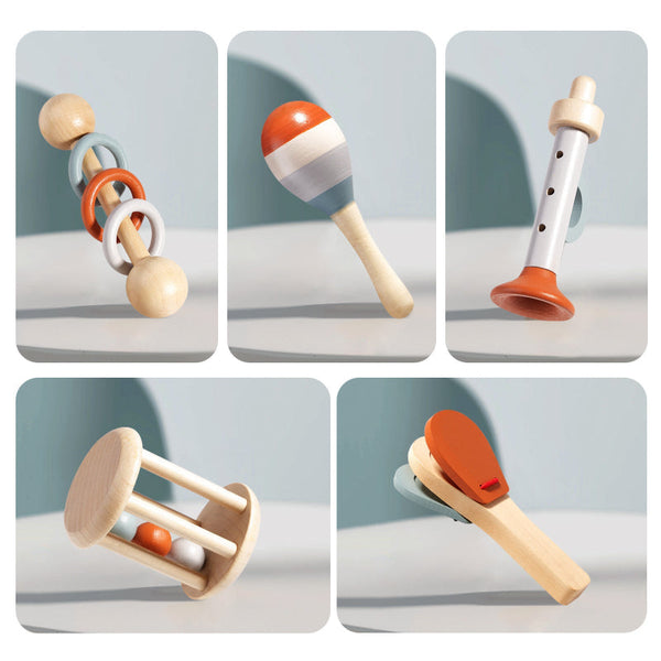 Elosung Orff Instrument Set For Kids Includes Rattle Maraca Bell Trumpet And Bed Early Learning Musical Toy Toddlers Musical Toys