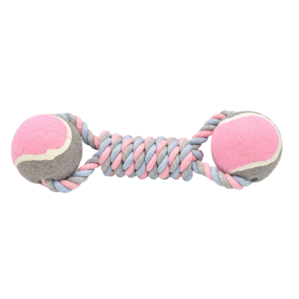 Elosung 2 Pcs Pink Durable Cotton Rope And Tennis Ball Dog Toy Set Chew Resistant Tug Toys With Dumbbell Perfect For Dogs Of All Sizes Dog Toys