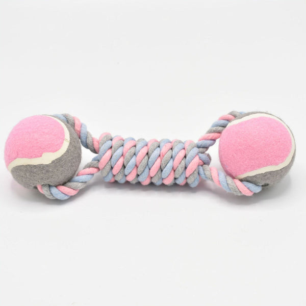 Elosung 2 Pcs Pink Durable Cotton Rope And Tennis Ball Dog Toy Set Chew Resistant Tug Toys With Dumbbell Perfect For Dogs Of All Sizes Dog Toys
