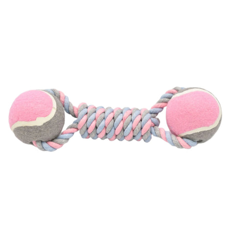 Elosung 2 Pcs Pink Durable Cotton Rope And Tennis Ball Dog Toy Set Chew Resistant Tug Toys With Dumbbell Perfect For Dogs Of All Sizes Dog Toys