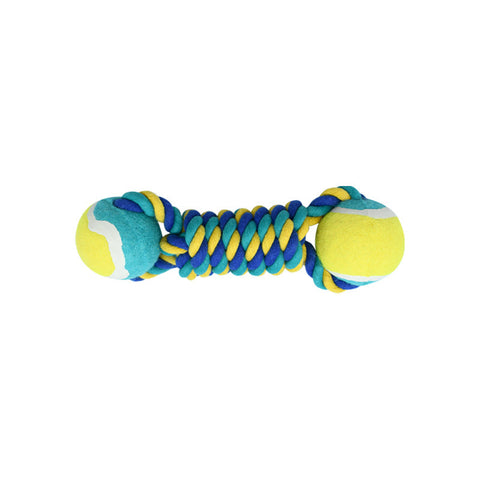 Elosung 2 Pcs Yellow Durable Cotton Rope And Tennis Ball Dog Toy Set Chew Resistant Tug Toys Dumbbell Perfect For Dogs Of All Sizes Dog Toys