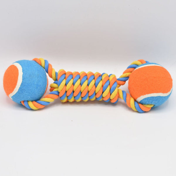 Elosung 2 Pcs Orange Durable Cotton Rope And Tennis Ball Dog Toy Set Chew Resistant Tug Toys With Dumbbell Perfect For Dogs Of All Sizes Dog Toys