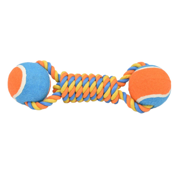 Elosung 2 Pcs Orange Durable Cotton Rope And Tennis Ball Dog Toy Set Chew Resistant Tug Toys With Dumbbell Perfect For Dogs Of All Sizes Dog Toys