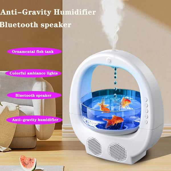 White 3 In 1 Anti Gravity Humidifier Multifunctional Aromatherapy Machine Bluetooth Compatible Speaker Fish Tank Ambient Light Humidifiers