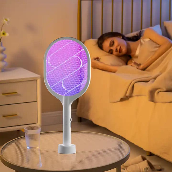 White Rechargeable Electric Mosquito Racket 2 In 1 Killer With Lithium Battery Fly Swatter & Zapper For Home Use Insect Zappers
