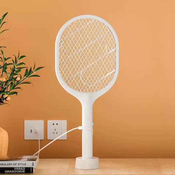 White Rechargeable Electric Mosquito Racket 2 In 1 Killer With Lithium Battery Fly Swatter & Zapper For Home Use Insect Zappers