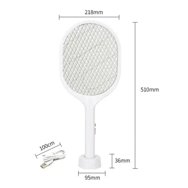 White Rechargeable Electric Mosquito Racket 2 In 1 Killer With Lithium Battery Fly Swatter & Zapper For Home Use Insect Zappers