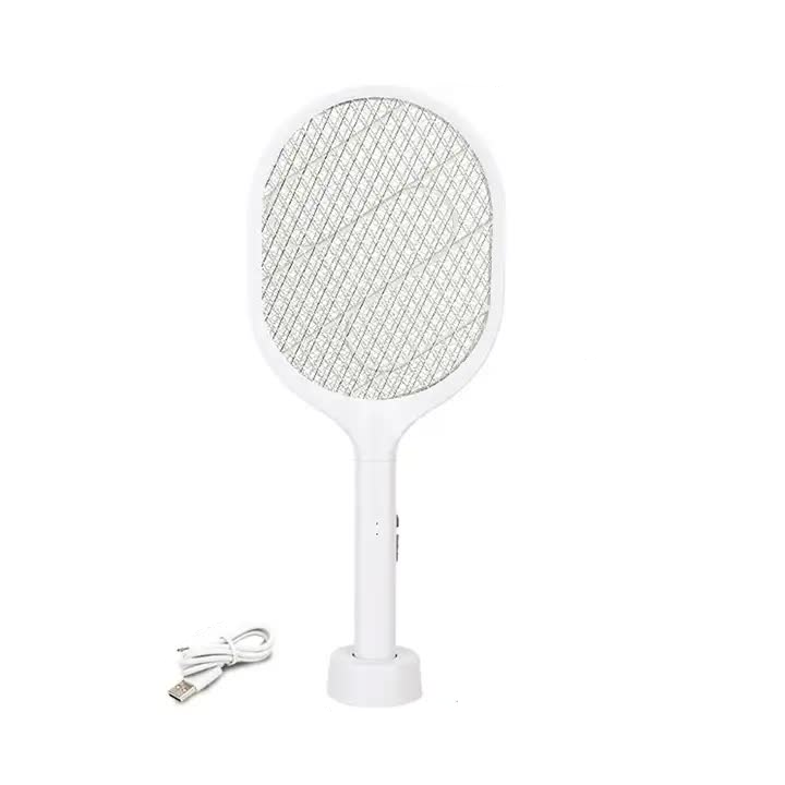 White Rechargeable Electric Mosquito Racket 2 In 1 Killer With Lithium Battery Fly Swatter & Zapper For Home Use Insect Zappers