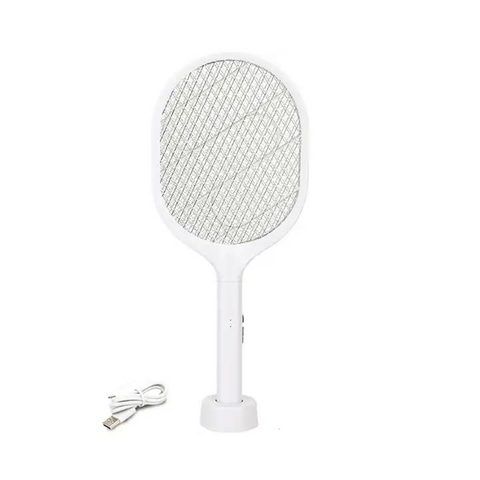 White Rechargeable Electric Mosquito Racket 2 In 1 Killer With Lithium Battery Fly Swatter & Zapper For Home Use Insect Zappers