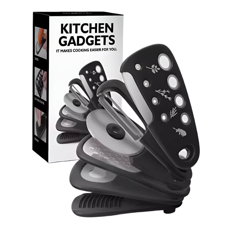 Elosung Stackable Kitchen Tool Set Multi Function Grater Herb Cutter Garlic Press Can Opener Cheese Pizza & Spice Garlic Presses